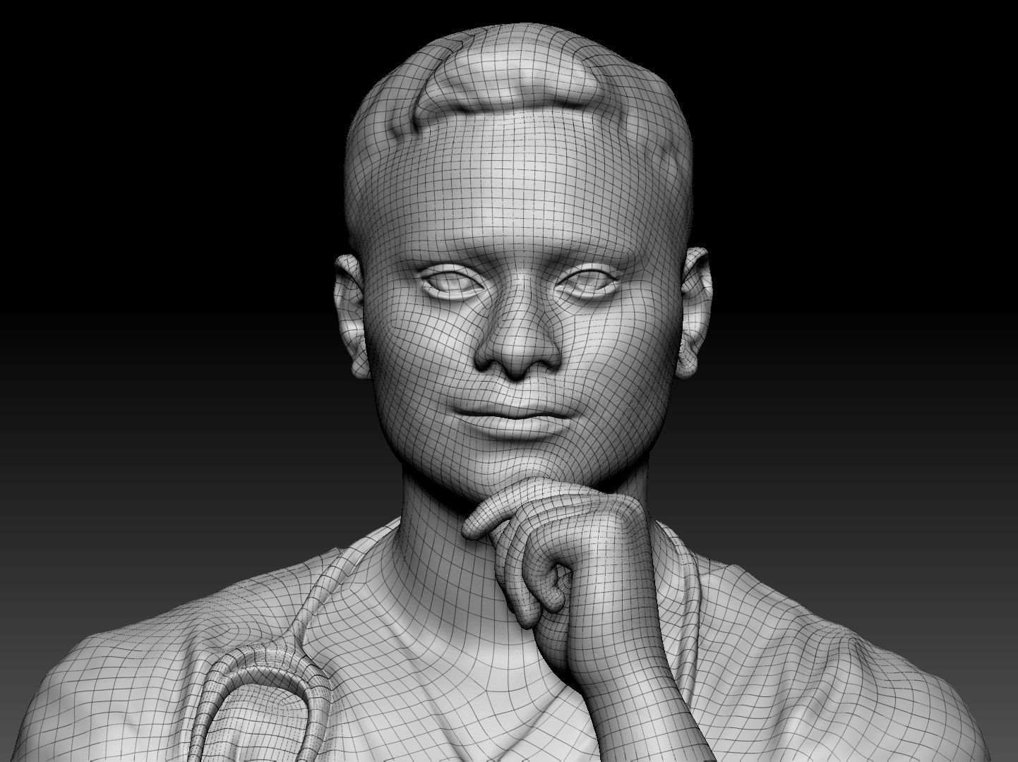 Pensive young medical doctor 305 Low-poly 3D model_5