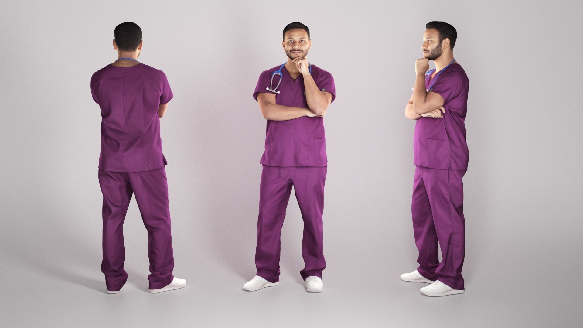 Pensive young medical doctor 305 Low-poly 3D model_2