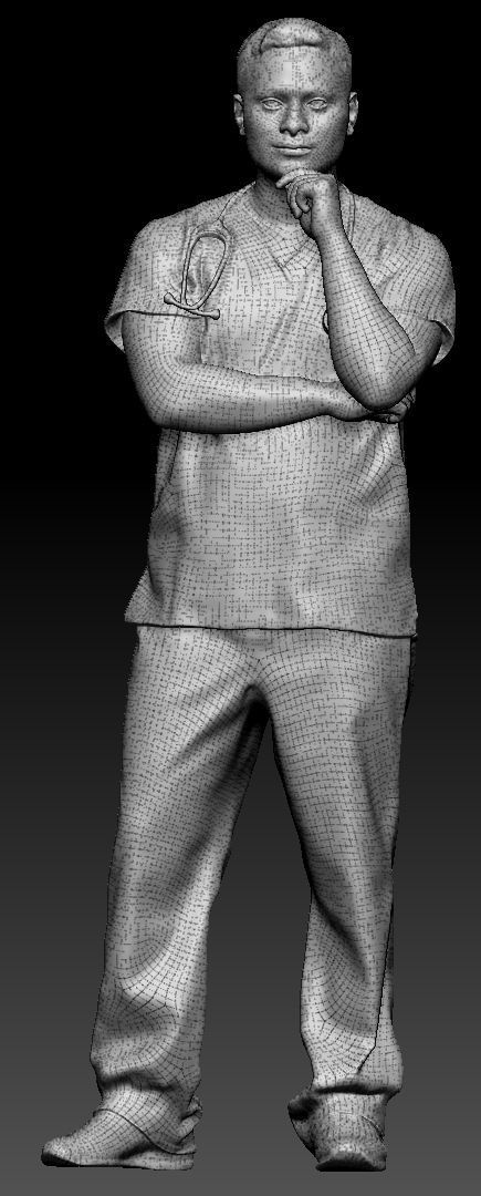 Pensive young medical doctor 305 Low-poly 3D model_4