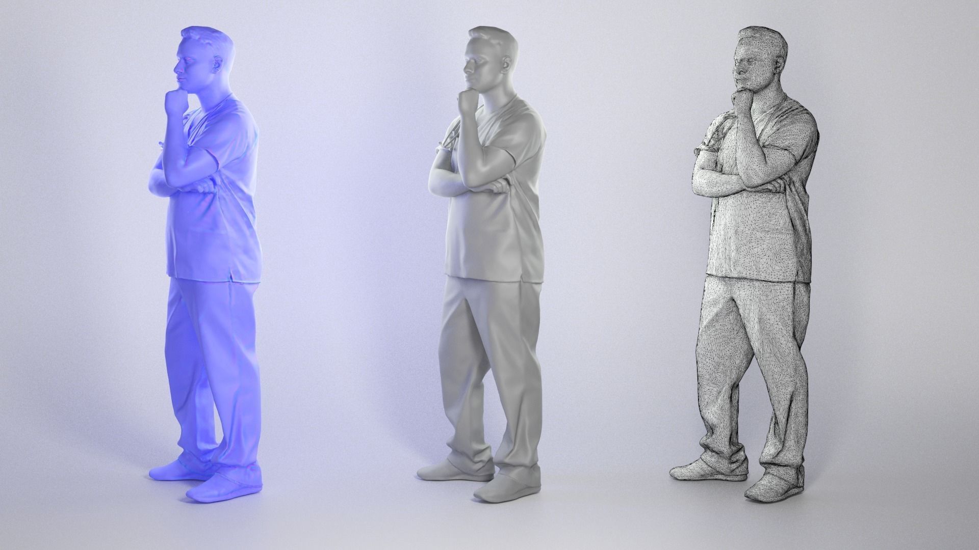 Pensive young medical doctor 305 Low-poly 3D model_3