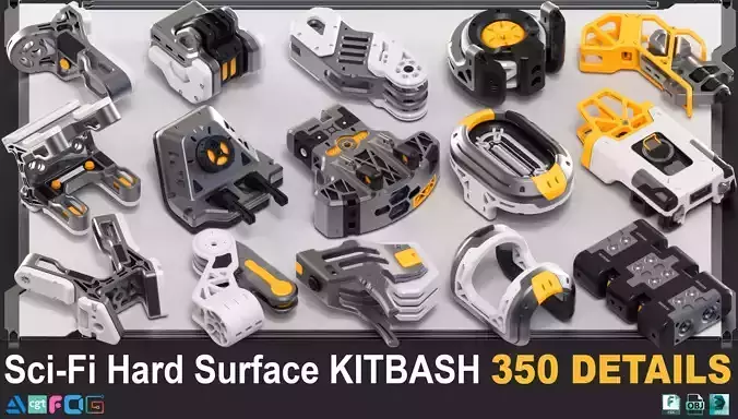 Hard Surface Sci-Fi Kitbash 350 DETAILS 3D model