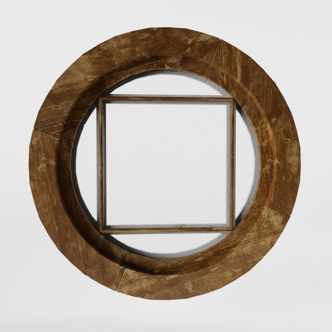 Round Wooden Window Low-poly 3D model_1