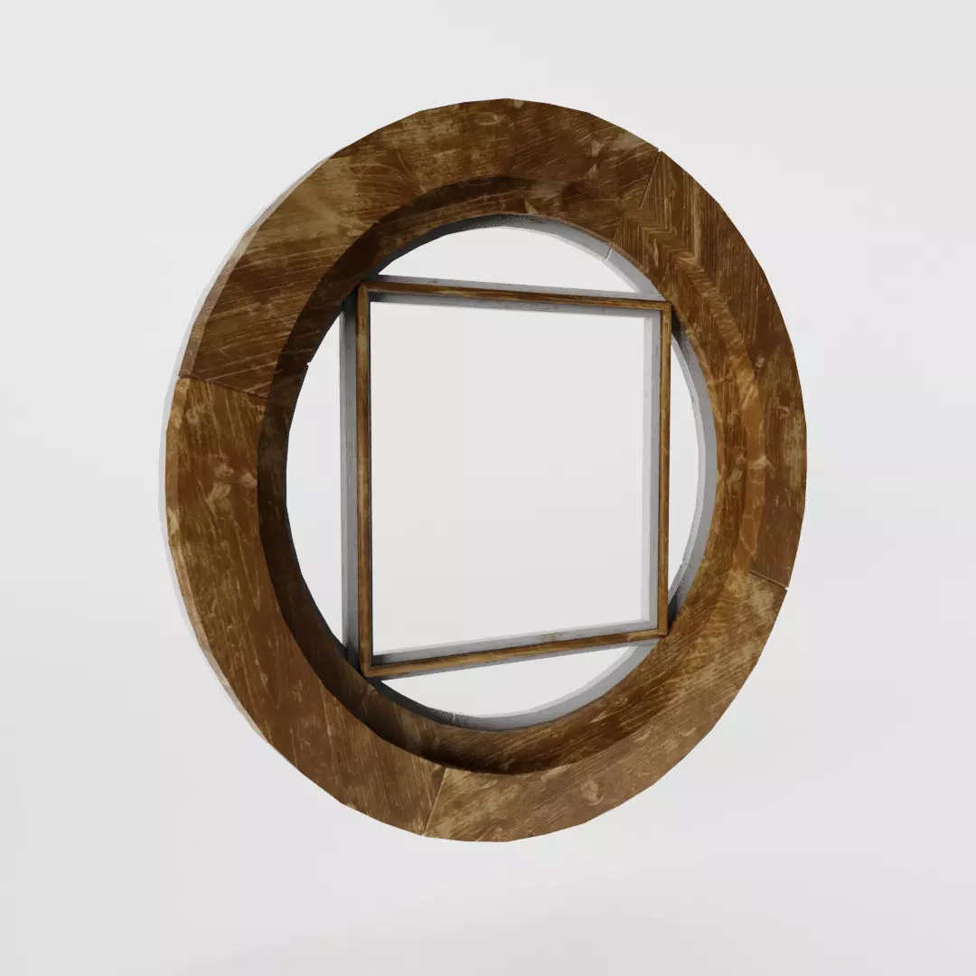 Round Wooden Window Low-poly 3D model_0