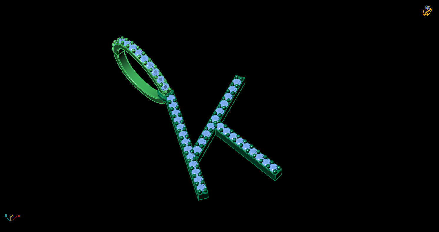 Letter K necklace with diamonds 3D print model_5