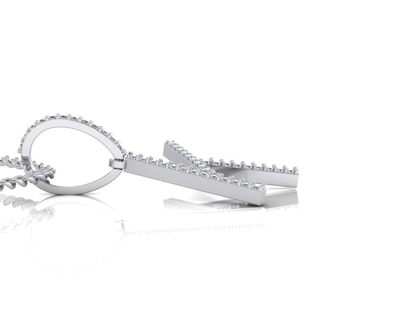 Letter K necklace with diamonds 3D print model_2