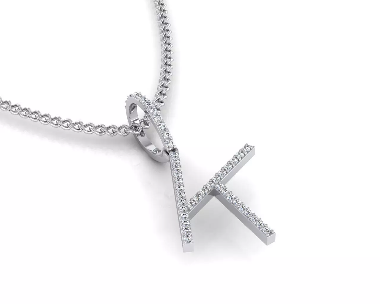 Letter K necklace with diamonds 3D print model_0