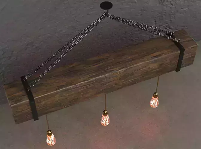 Wooden chandelier with forging elements and incandescent lamps 3D model