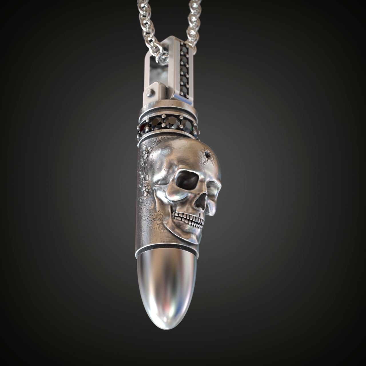 Pendant bullet skull black diamonds 3D print model_1