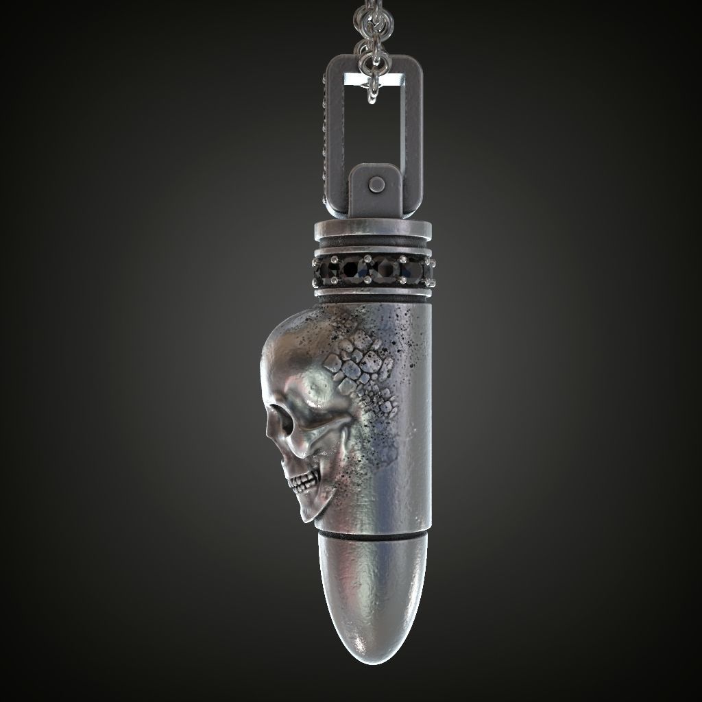 Pendant bullet skull black diamonds 3D print model_5