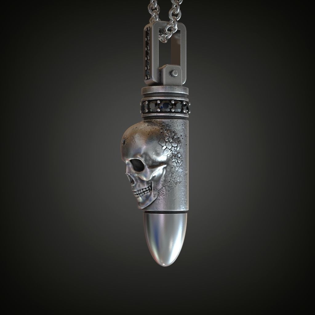 Pendant bullet skull black diamonds 3D print model_2