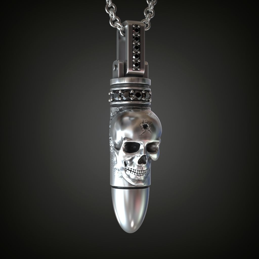 Pendant bullet skull black diamonds 3D print model_4