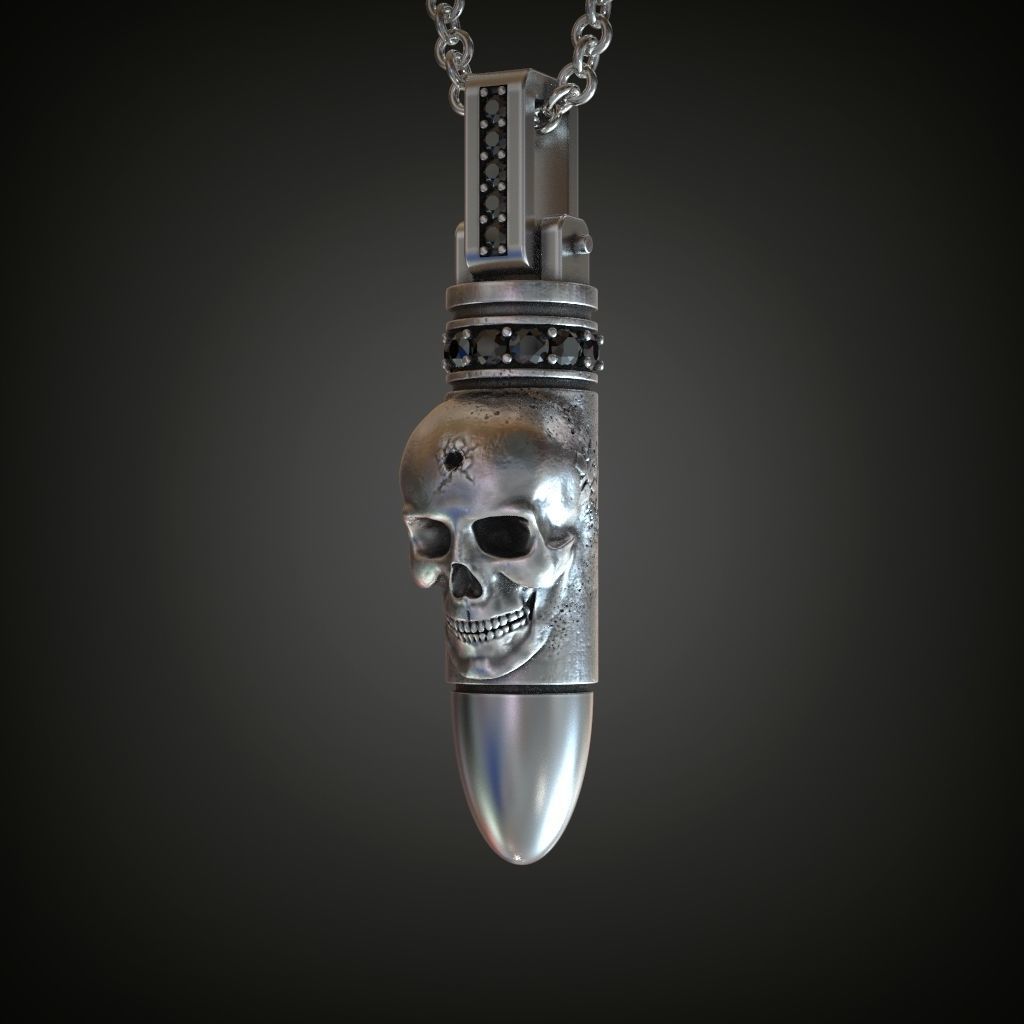 Pendant bullet skull black diamonds 3D print model_6