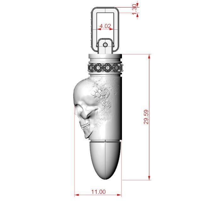Pendant bullet skull black diamonds 3D print model_14