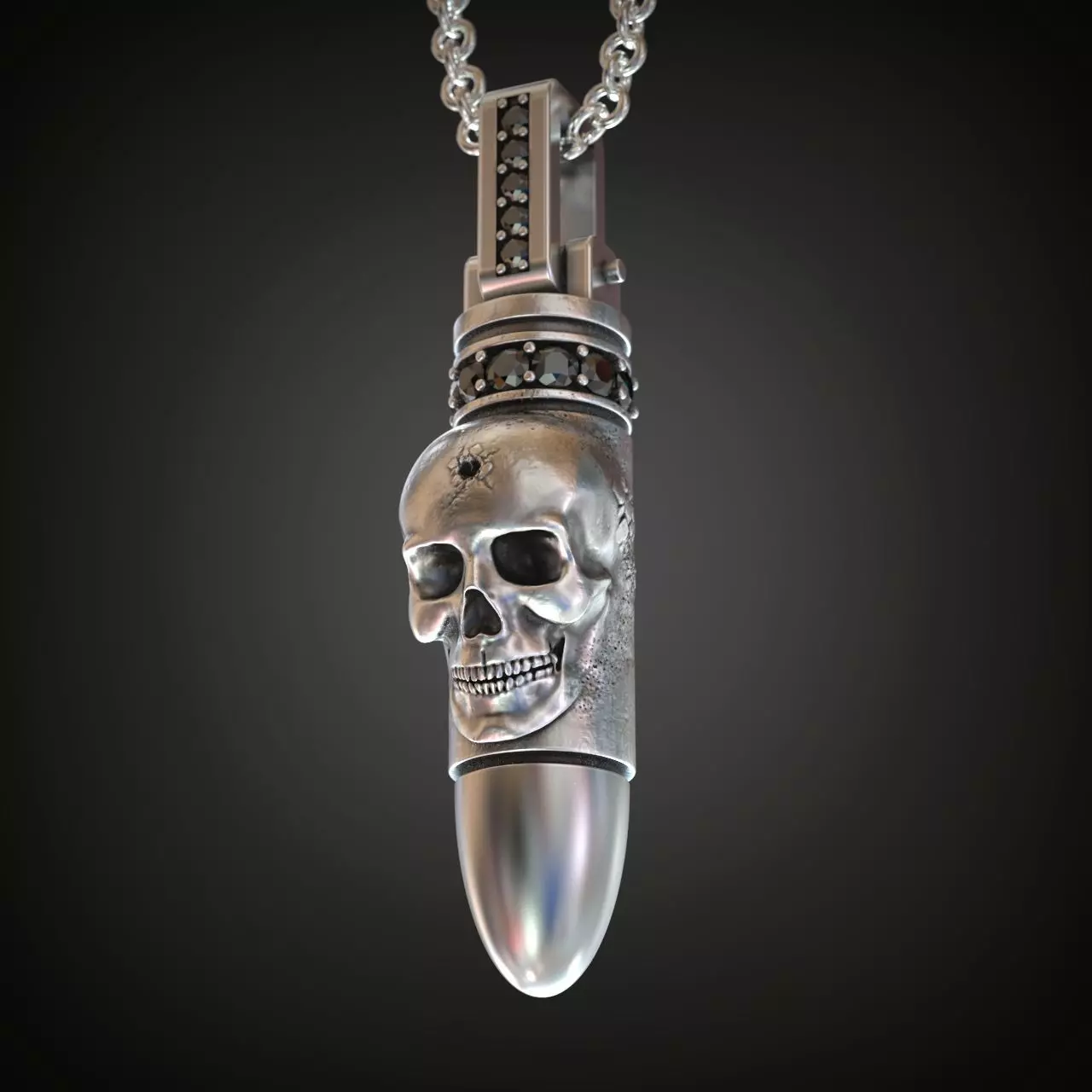Pendant bullet skull black diamonds 3D print model_0