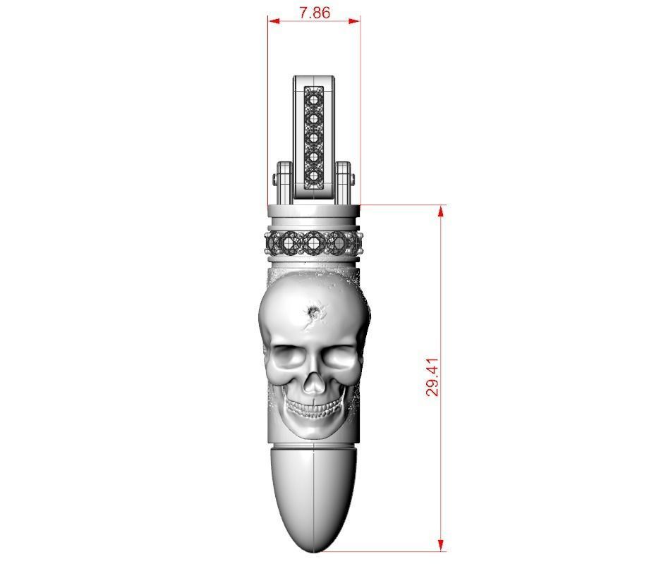 Pendant bullet skull black diamonds 3D print model_15