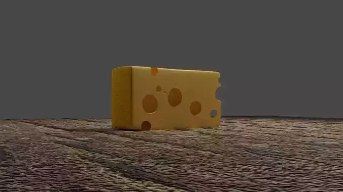 Cheese piece of on wooden table Low-poly 3D model