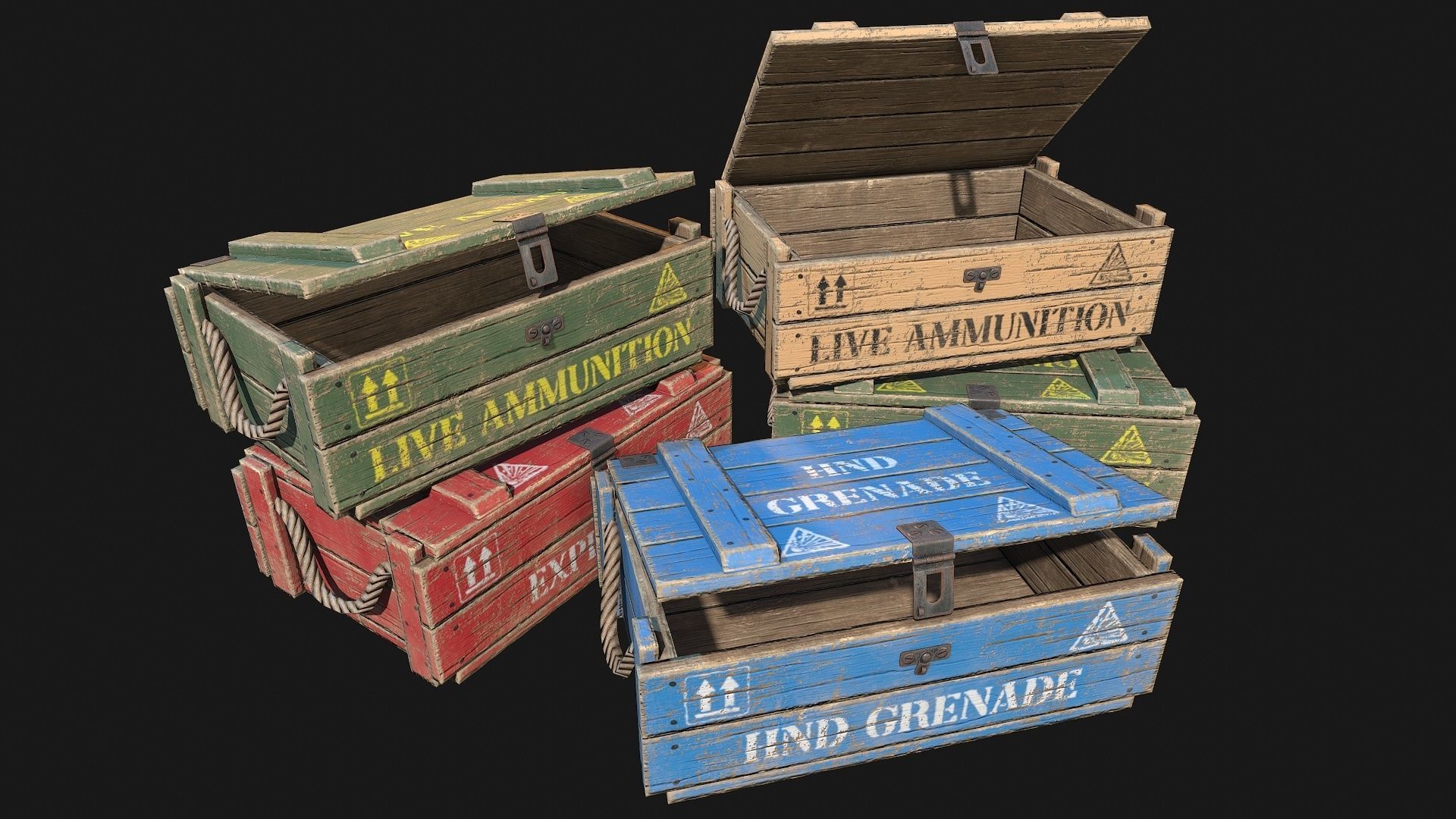 Low Poly PBR Wooden Military Crate Collection _5