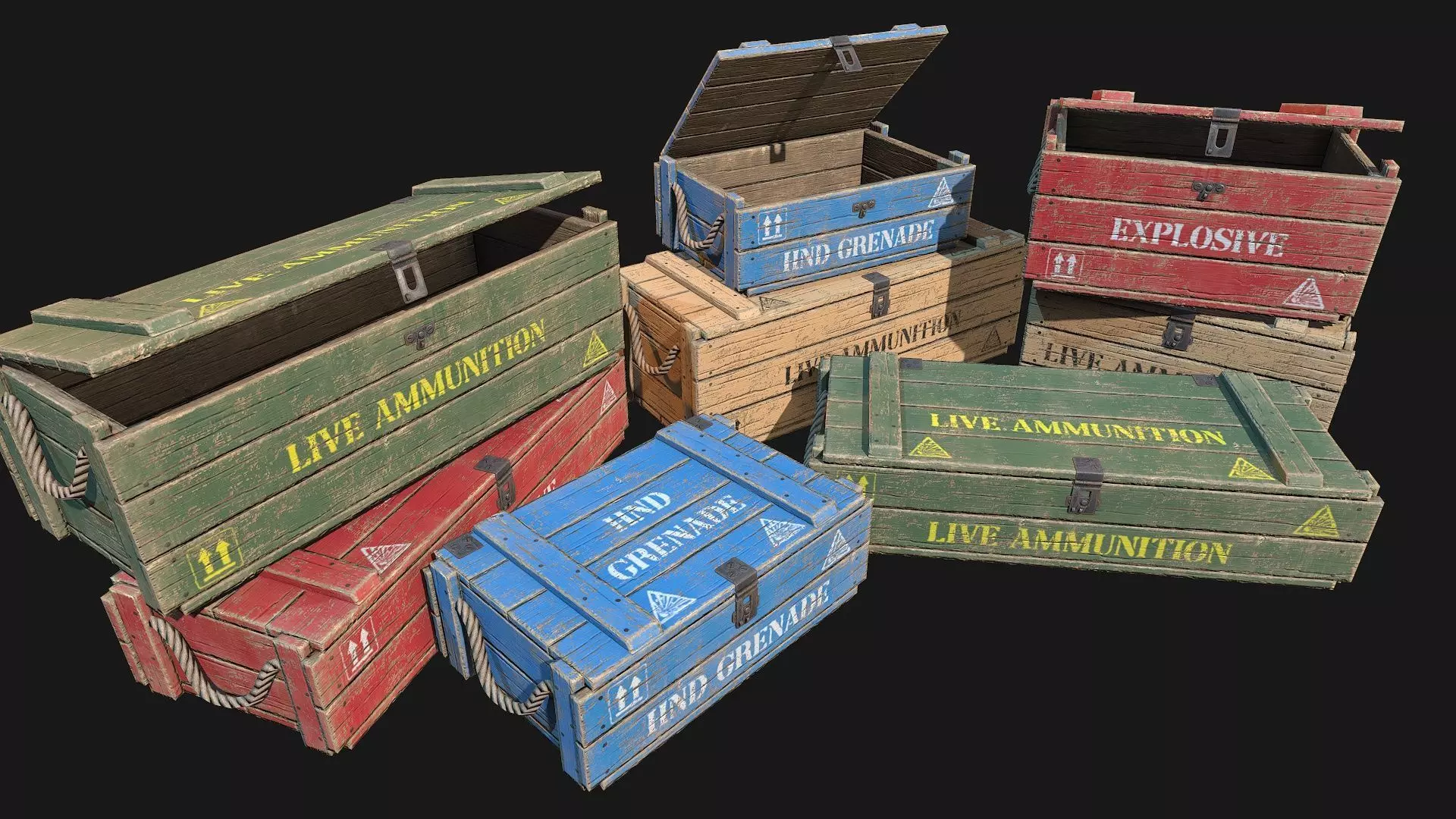 Low Poly PBR Wooden Military Crate Collection _0