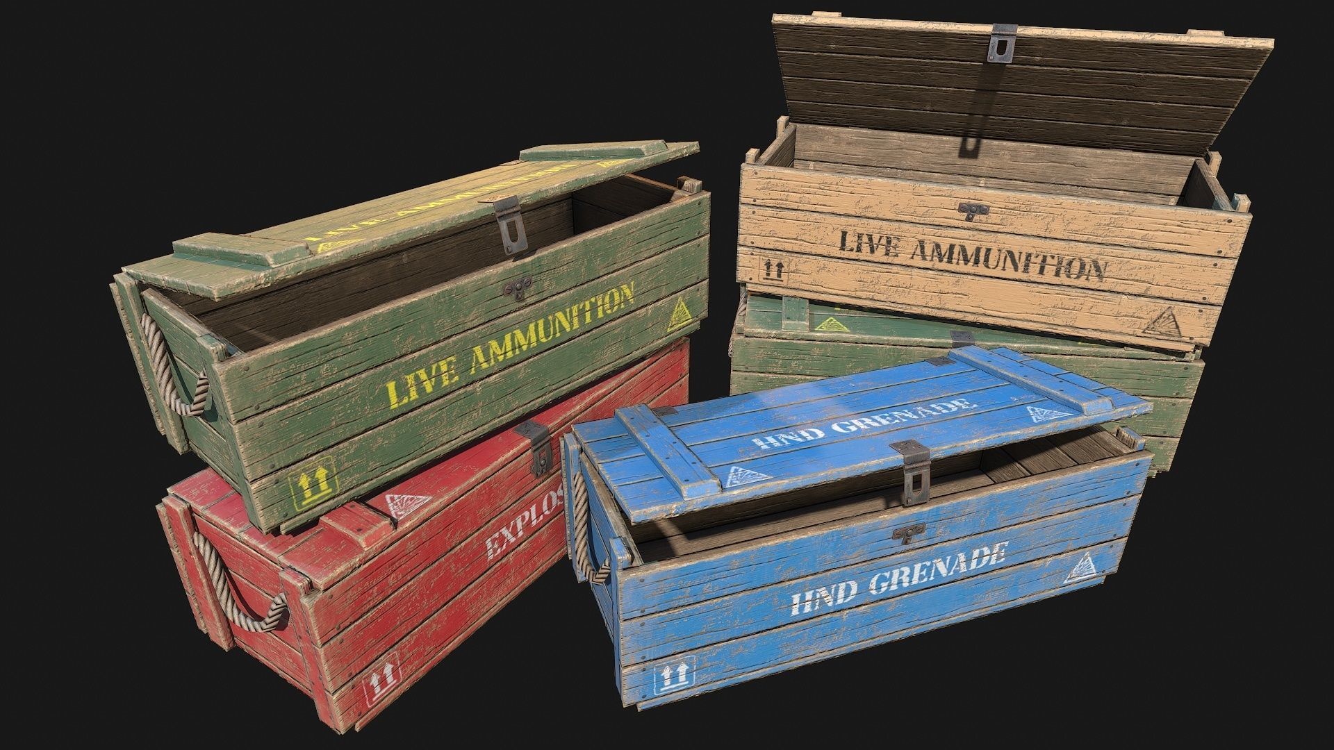 Low Poly PBR Wooden Military Crate Collection _17