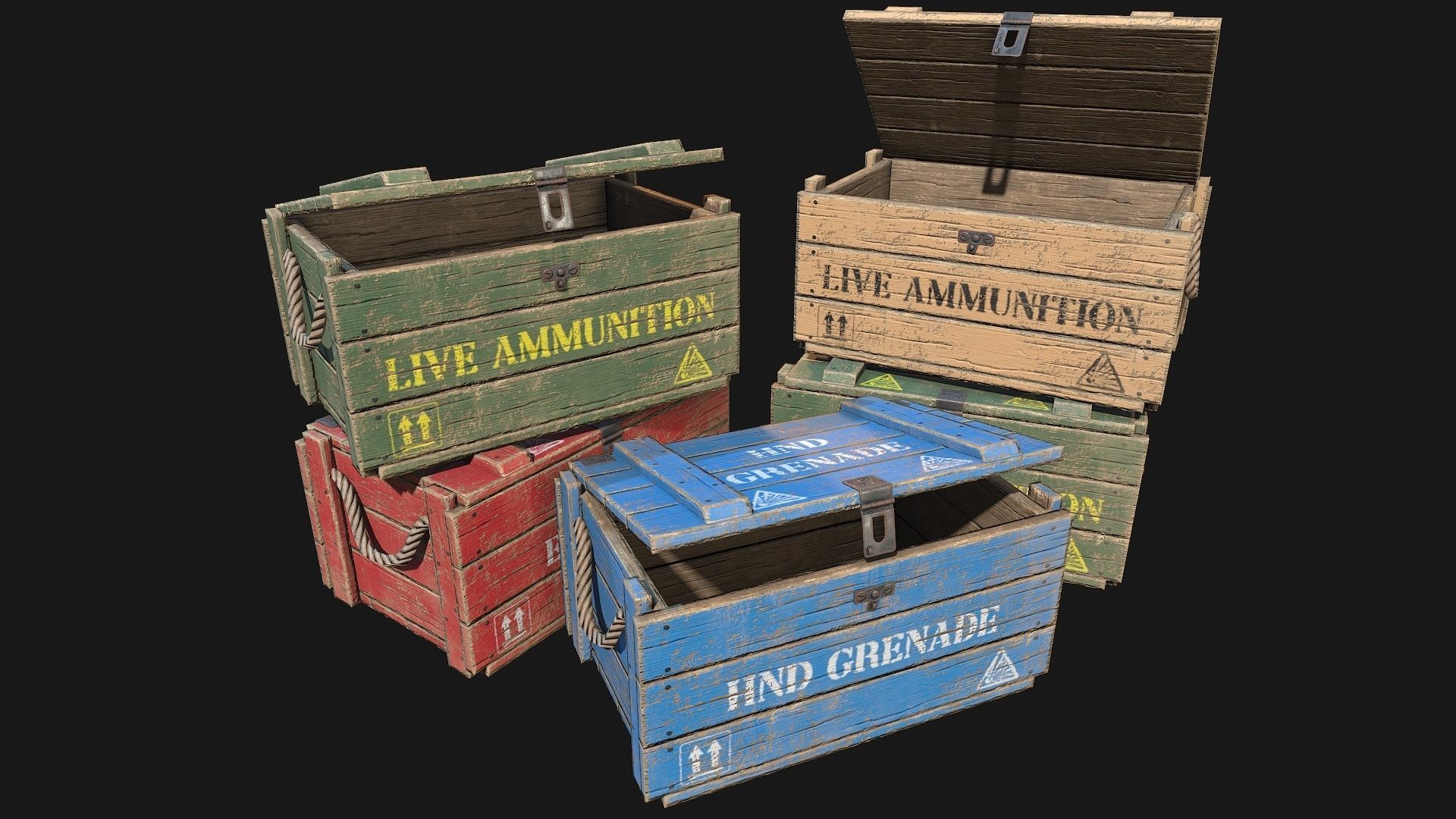 Low Poly PBR Wooden Military Crate Collection _13