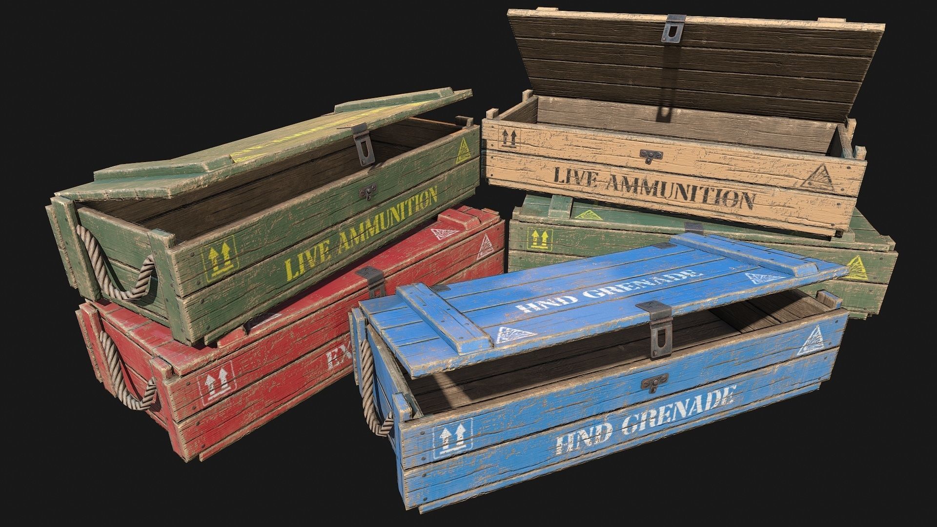 Low Poly PBR Wooden Military Crate Collection _9