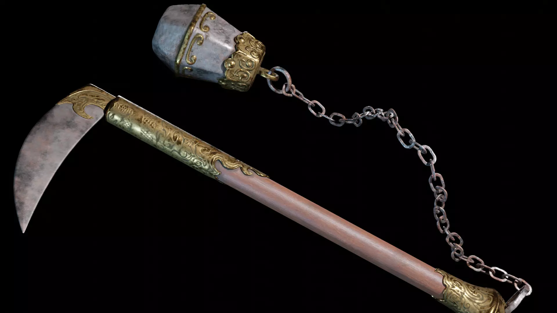 HQ Kusarigama Japanese Weapon Low-poly 3D model_0