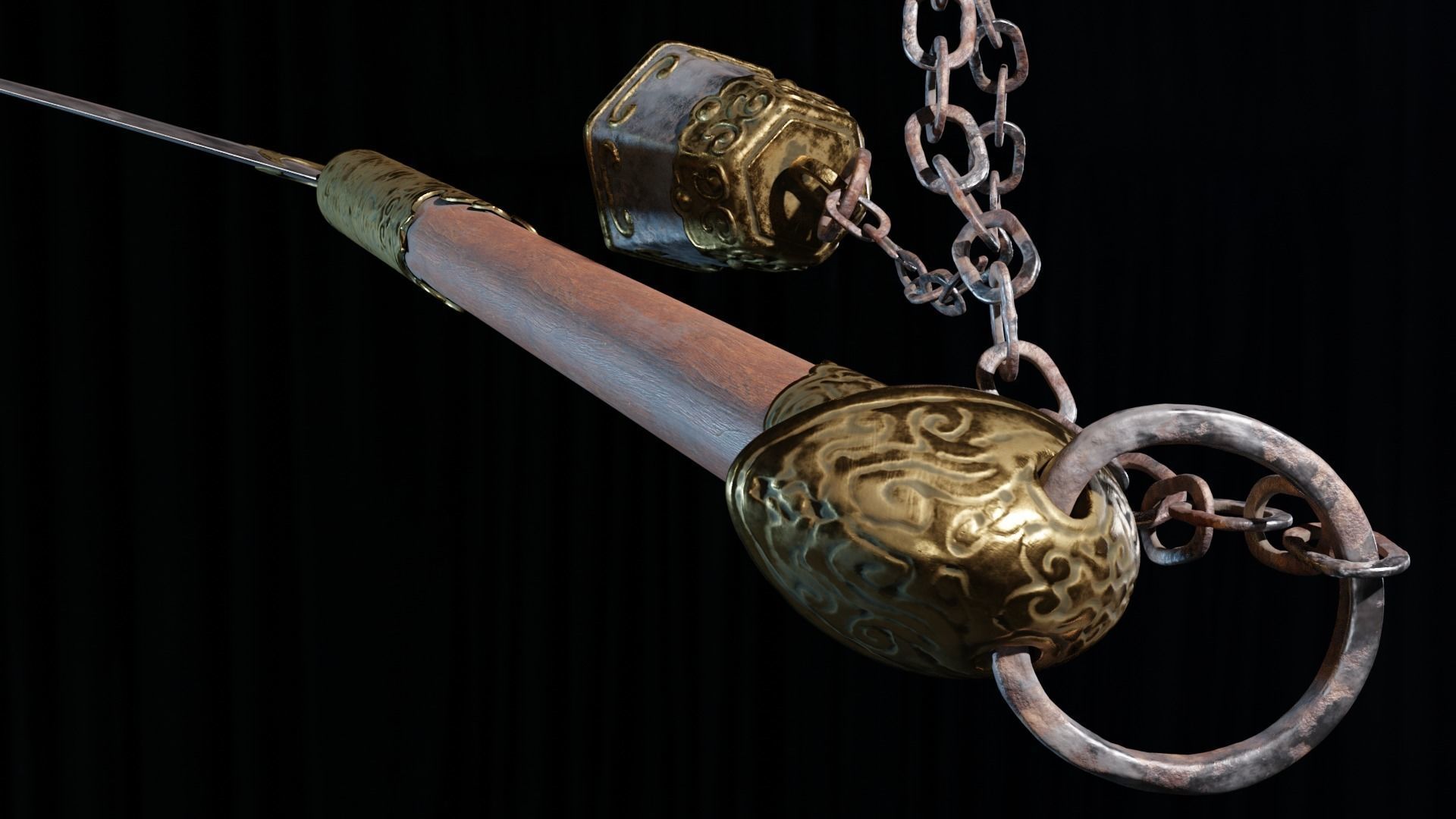 HQ Kusarigama Japanese Weapon Low-poly 3D model_2