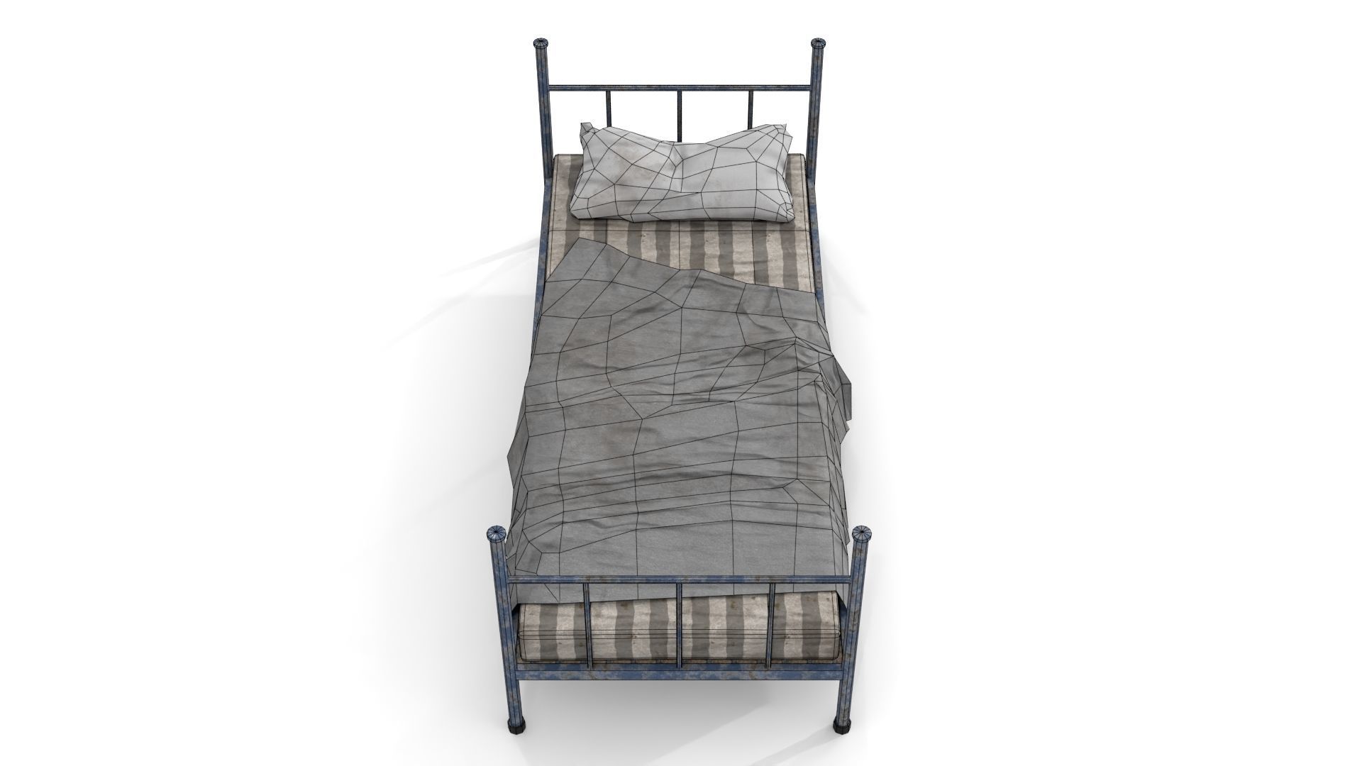 Old Dirty Single Bed 1 Low-poly 3D model_15