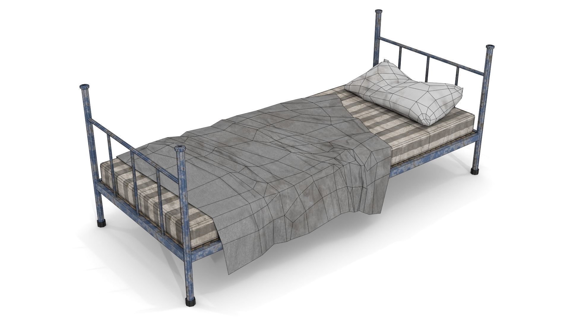 Old Dirty Single Bed 1 Low-poly 3D model_10