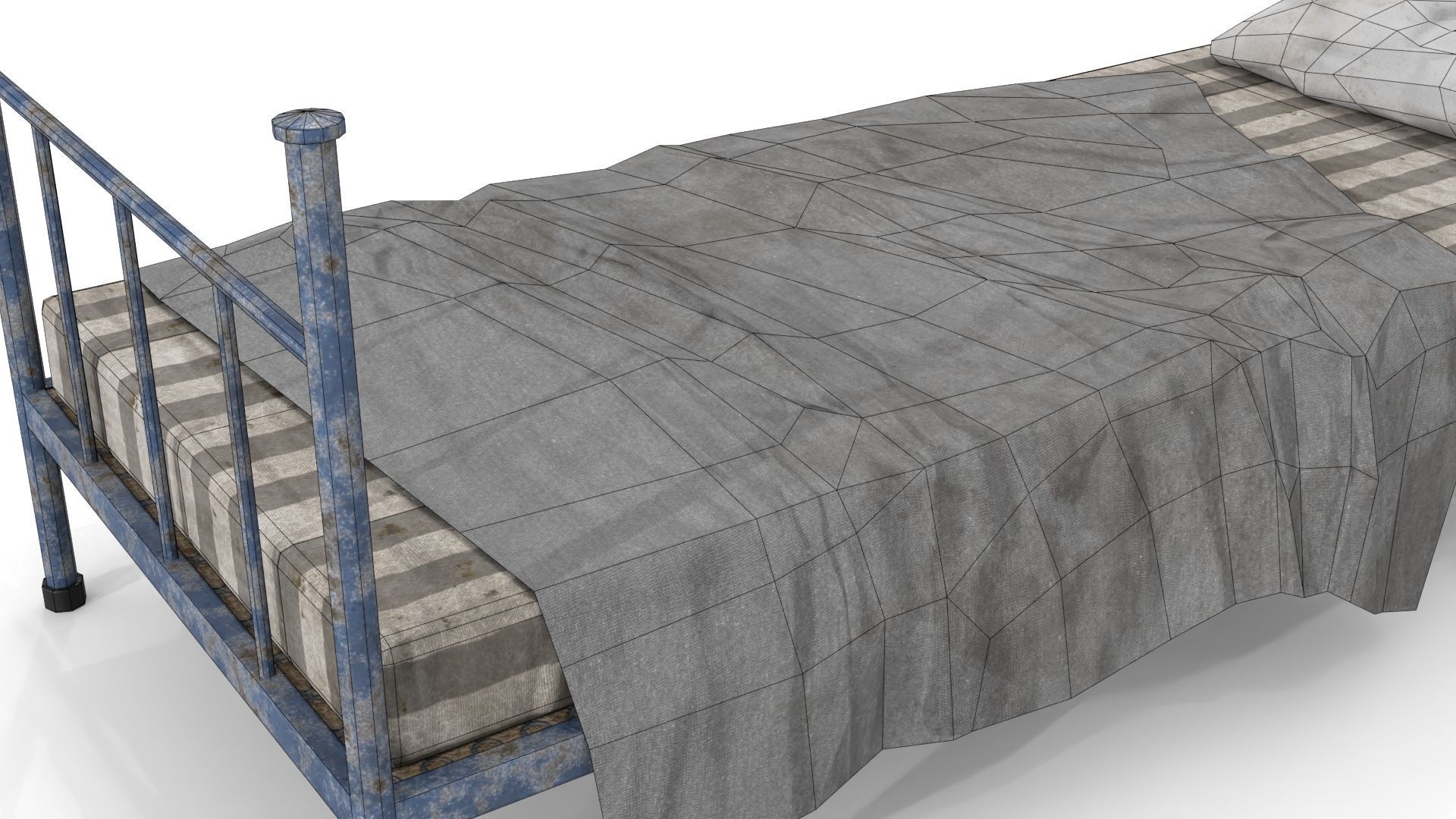 Old Dirty Single Bed 1 Low-poly 3D model_19