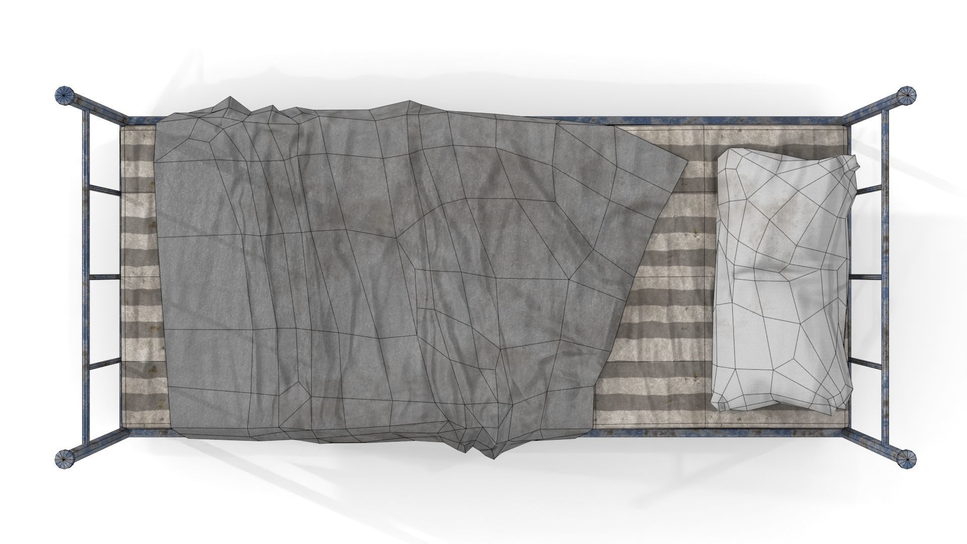 Old Dirty Single Bed 1 Low-poly 3D model_14
