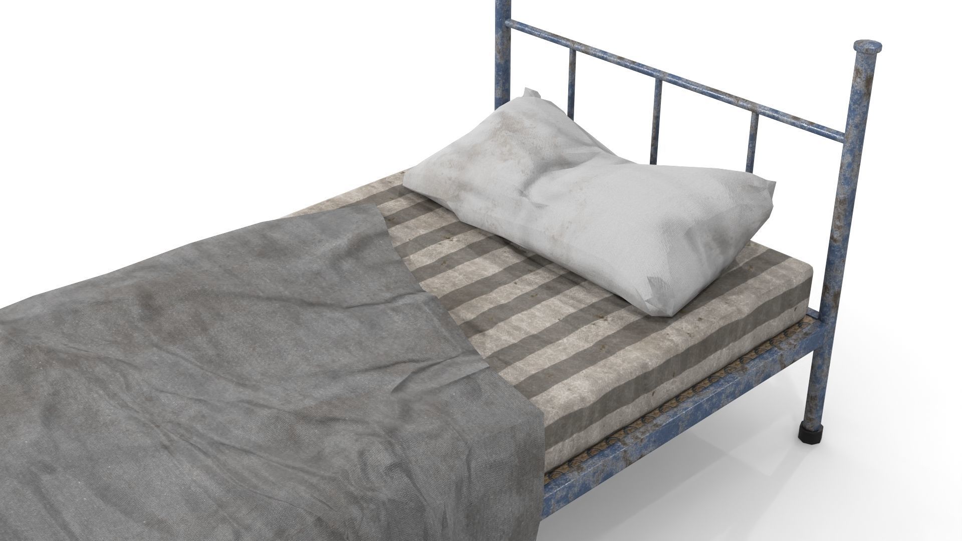 Old Dirty Single Bed 1 Low-poly 3D model_8