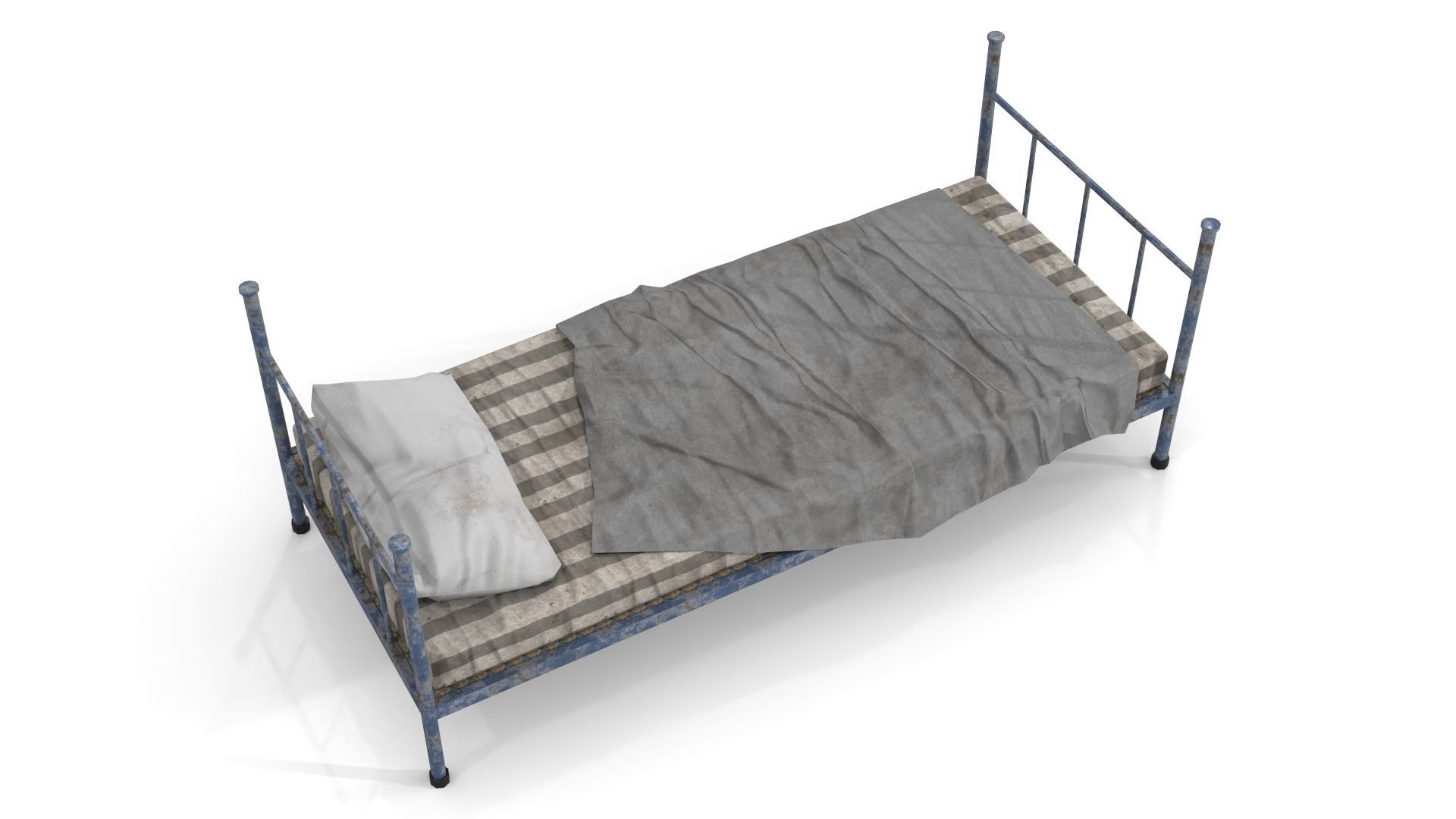 Old Dirty Single Bed 1 Low-poly 3D model_2