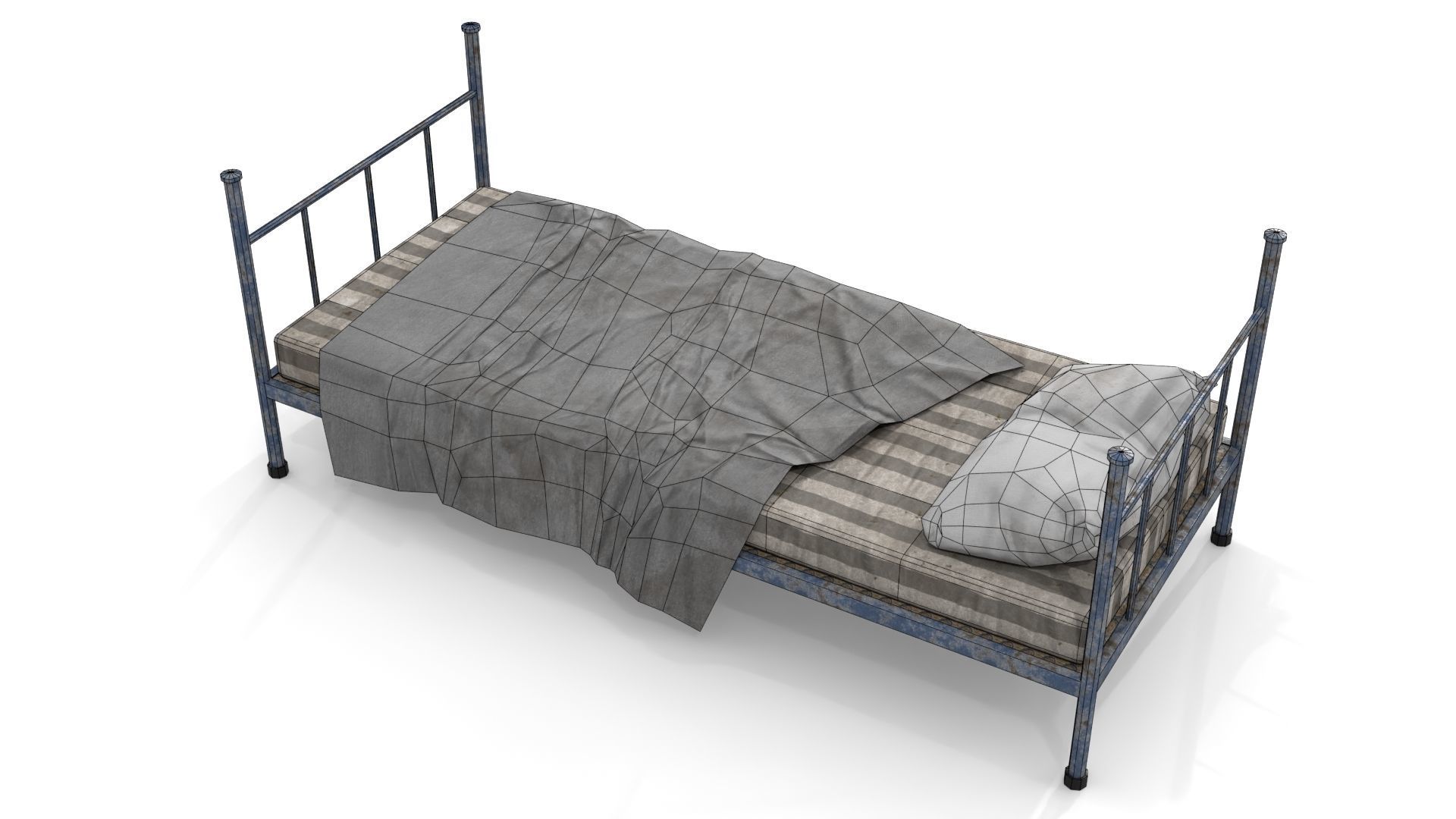 Old Dirty Single Bed 1 Low-poly 3D model_17