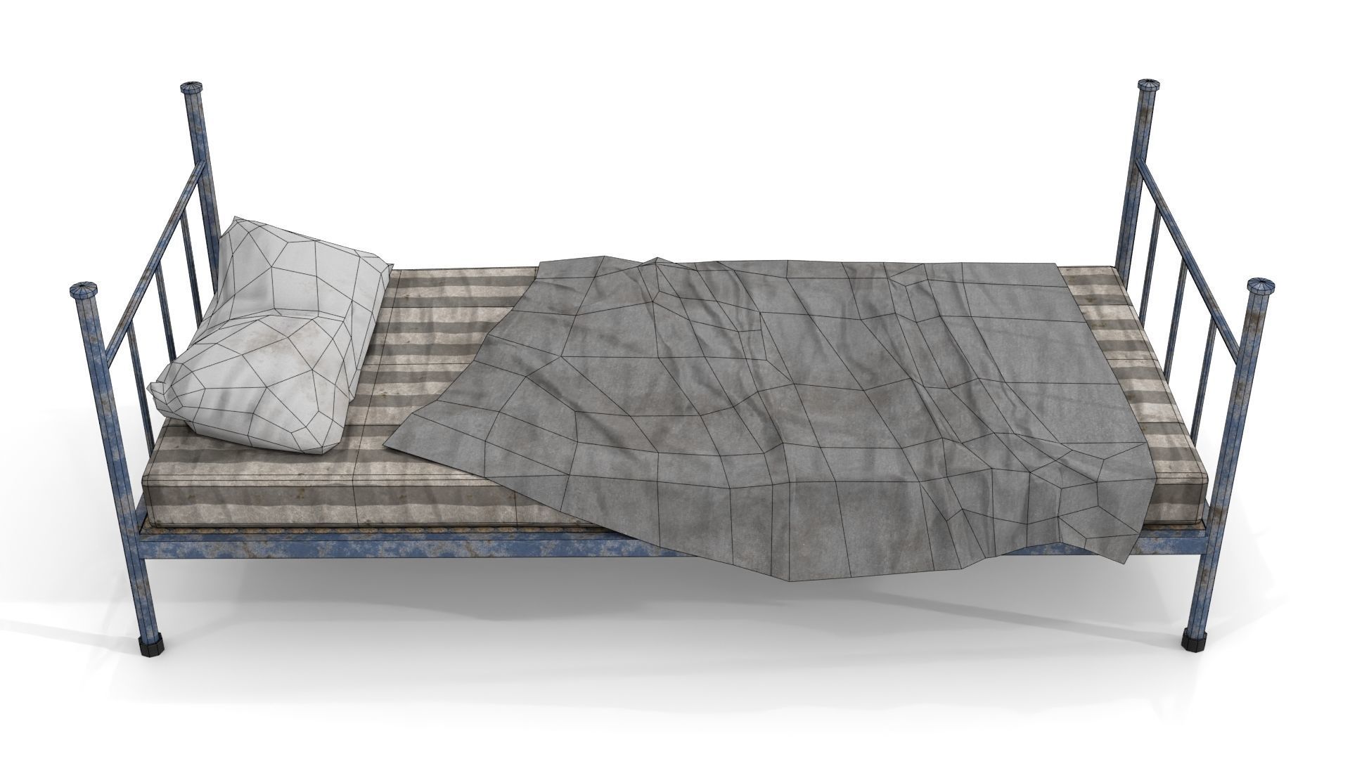Old Dirty Single Bed 1 Low-poly 3D model_13