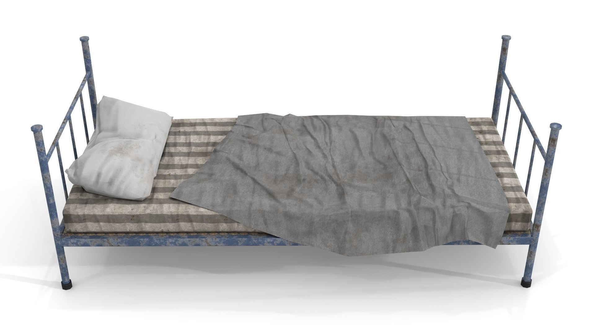 Old Dirty Single Bed 1 Low-poly 3D model_3