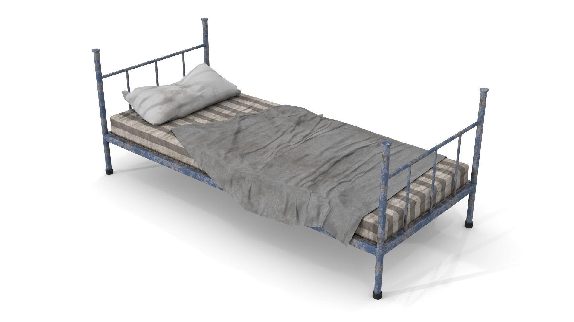 Old Dirty Single Bed 1 Low-poly 3D model_1