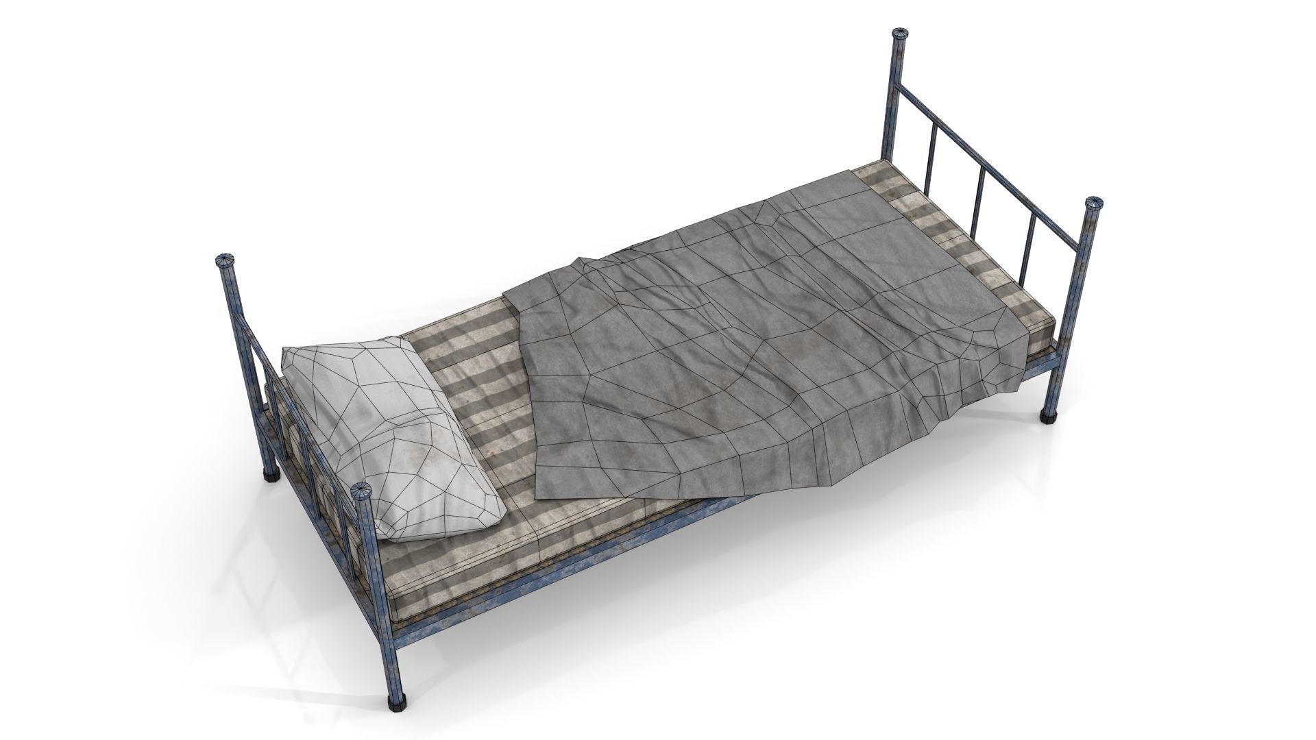 Old Dirty Single Bed 1 Low-poly 3D model_12