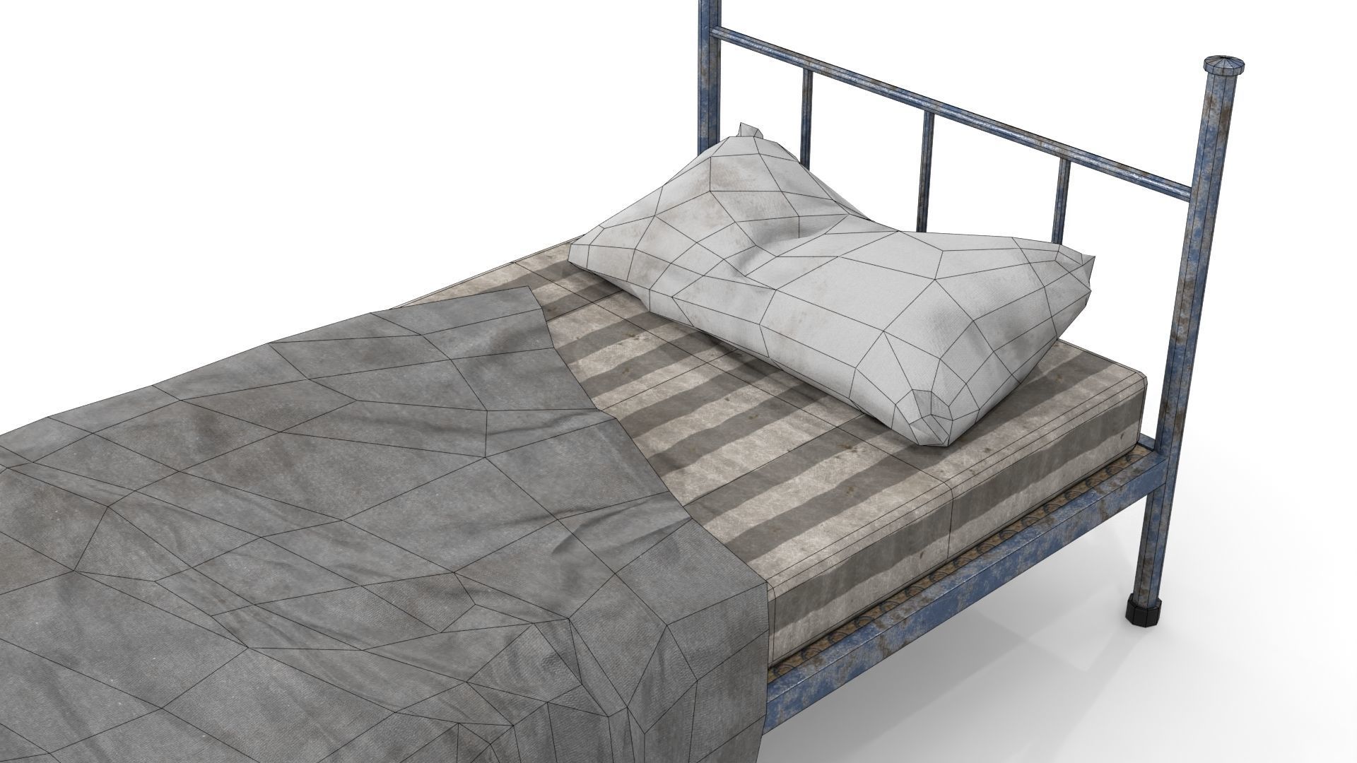 Old Dirty Single Bed 1 Low-poly 3D model_18