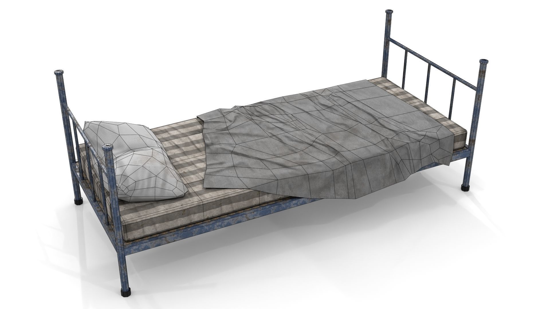 Old Dirty Single Bed 1 Low-poly 3D model_16