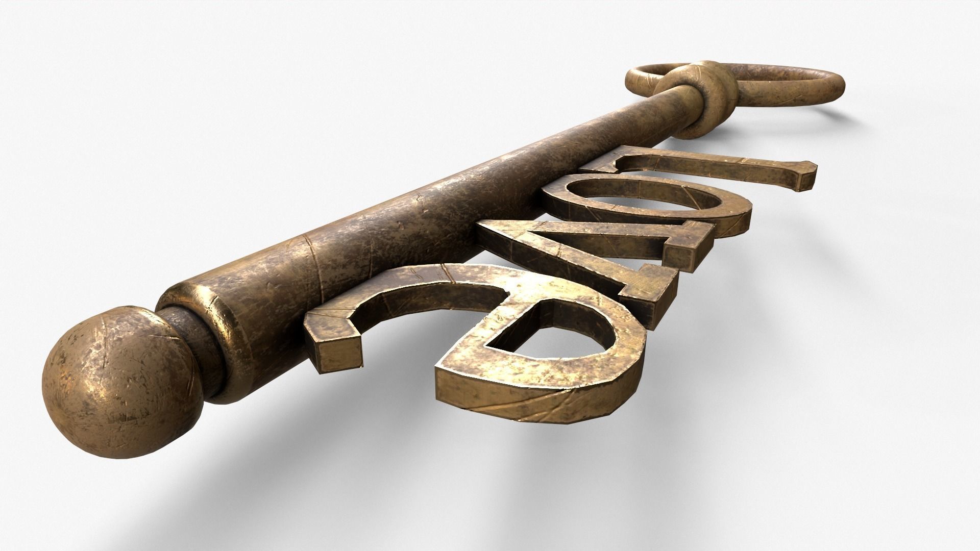 Medieval Copper Key V3 Low-poly 3D model_16