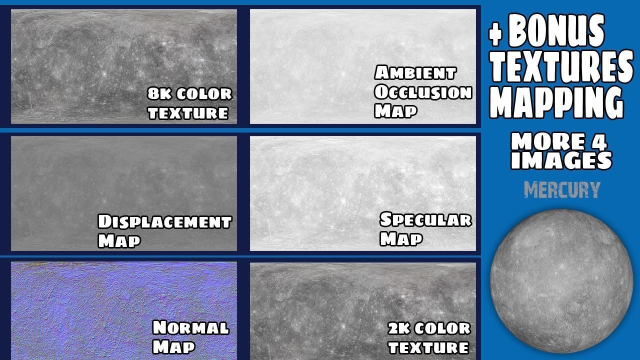 Mercury 8K textures Low-poly 3D model_6