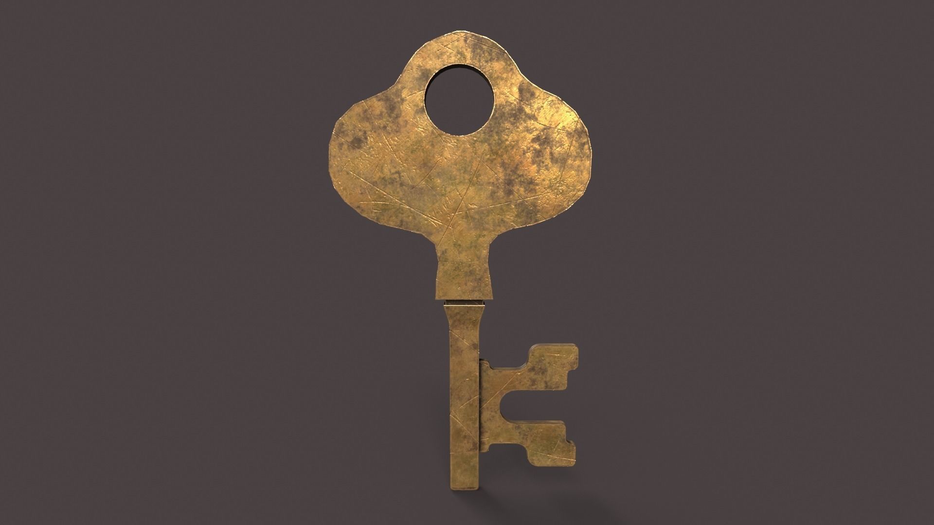 Medieval Copper Key V4 Low-poly 3D model_2