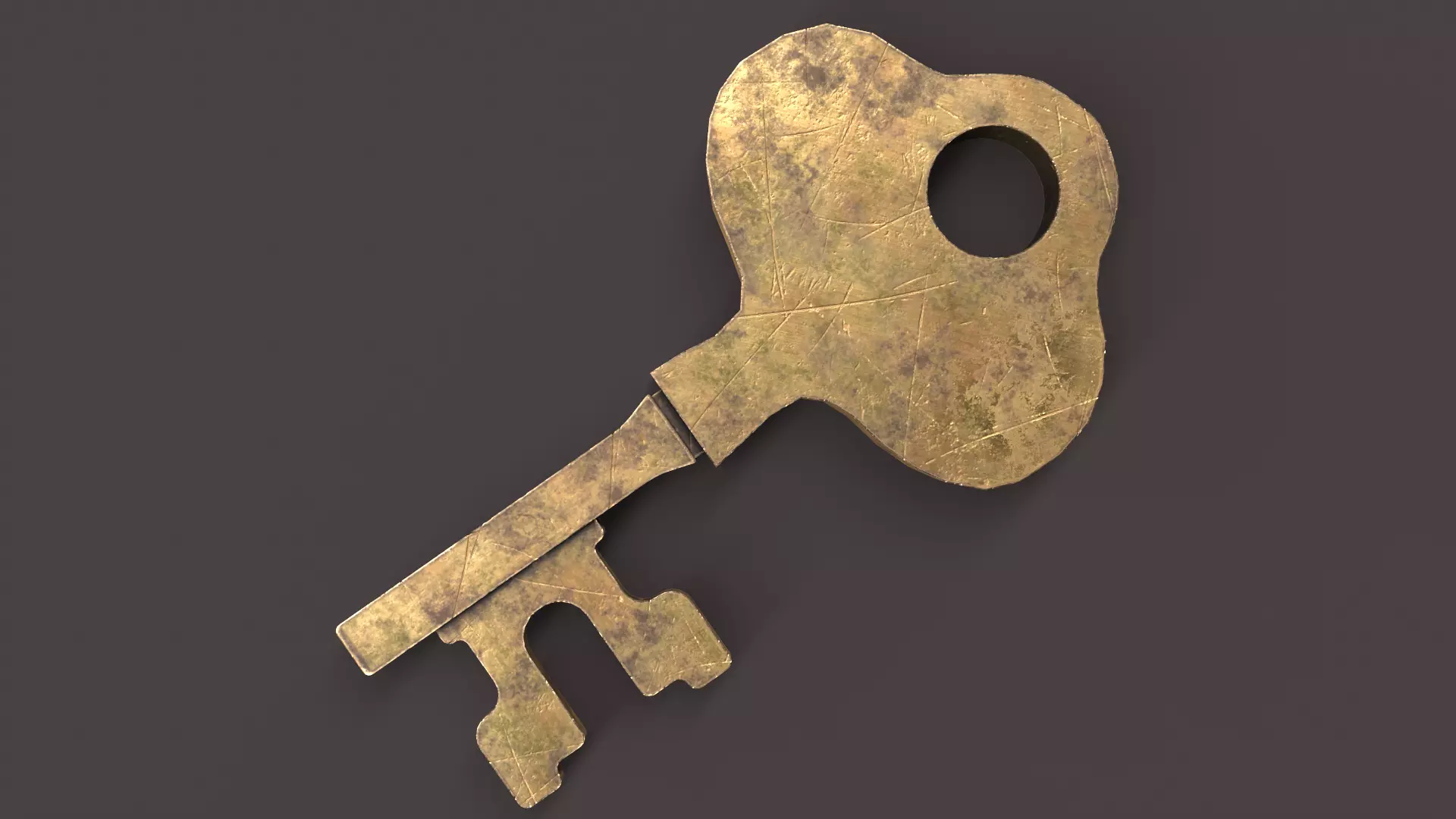 Medieval Copper Key V4 Low-poly 3D model_0
