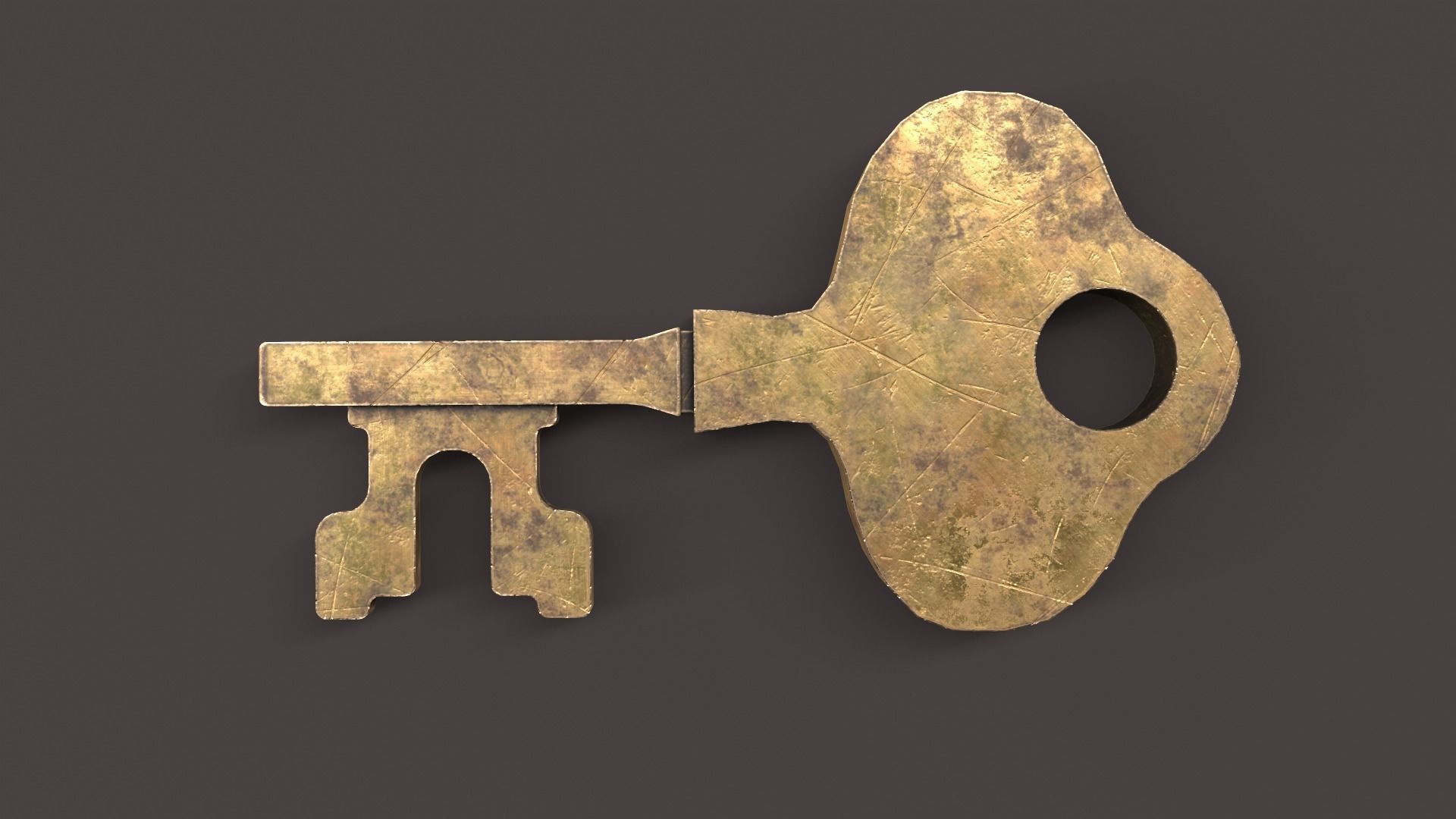 Medieval Copper Key V4 Low-poly 3D model_1
