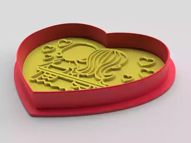 Cookie cutter and stamp - Heart and romantic 3D print model