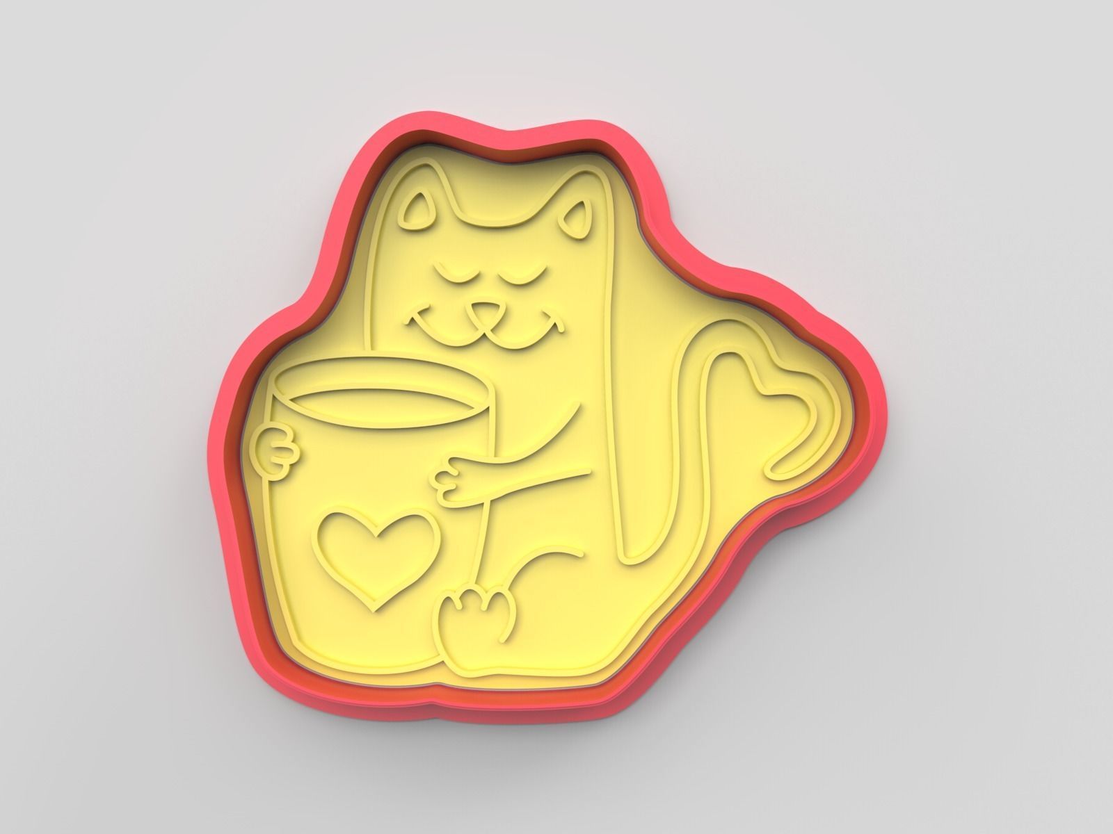 Cookie cutter and stamp - Cat and cup 3D print model_3