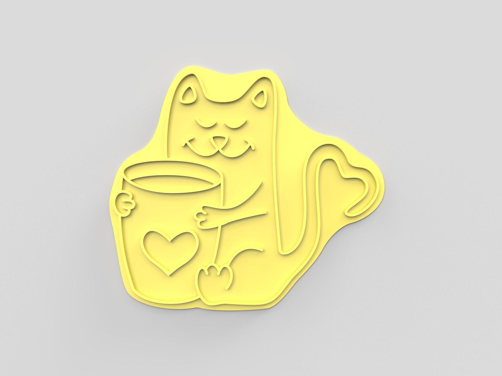 Cookie cutter and stamp - Cat and cup 3D print model_5