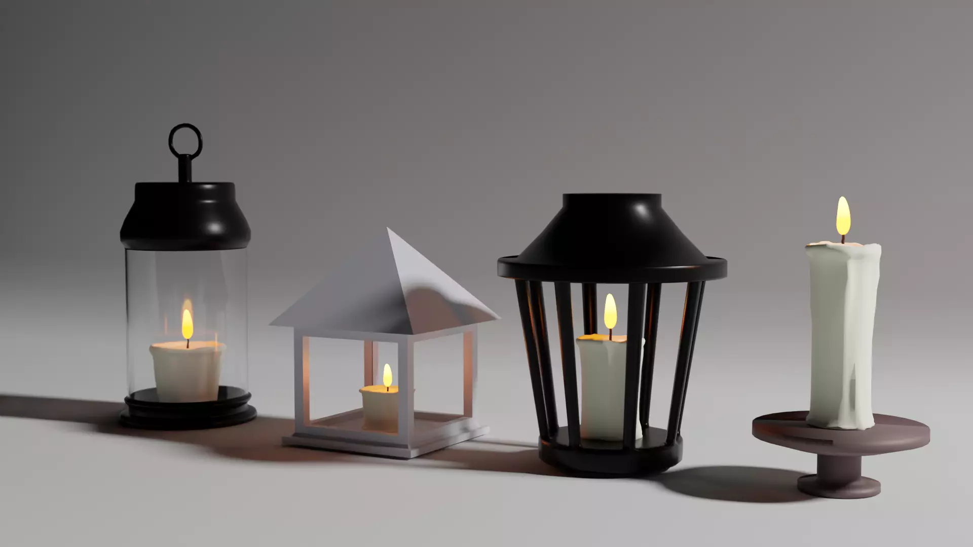 Set of 4 candles 3D model