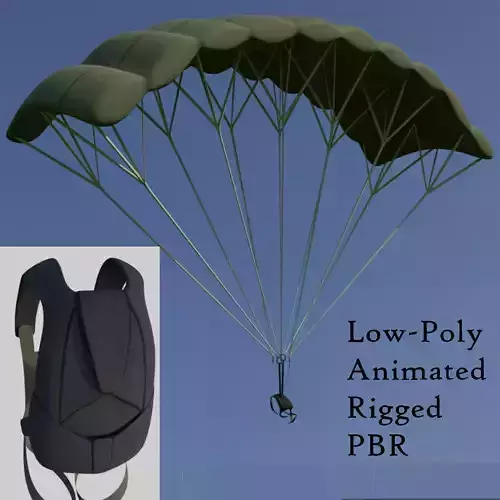 Ram parachute and backpack animated Low-poly 3D model